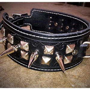 Tooled Black and Nickel Spiked Large Dog Collar